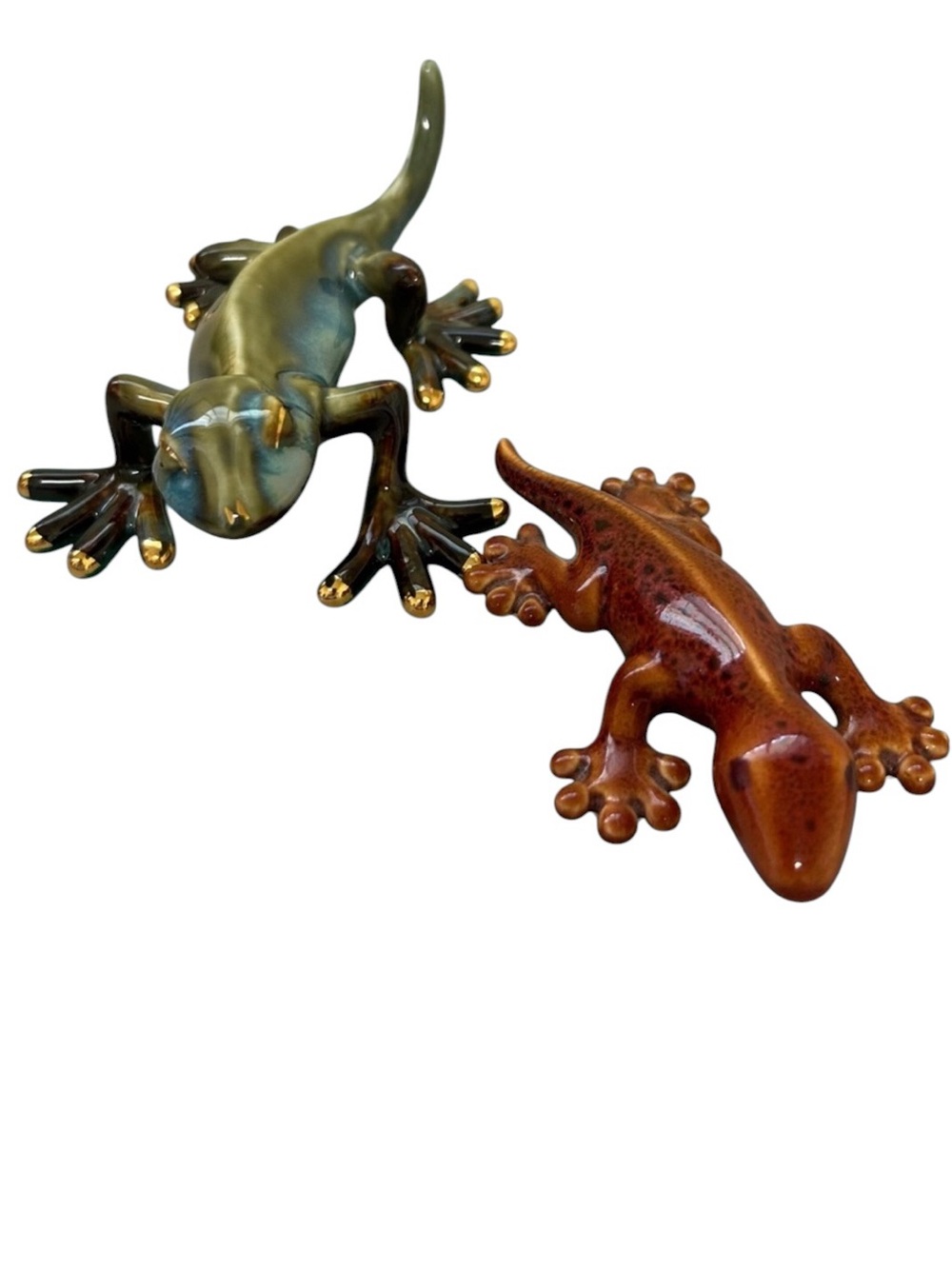 Vintage Glazed Ceramic Gecko Lizard Figurines - Set of 2
